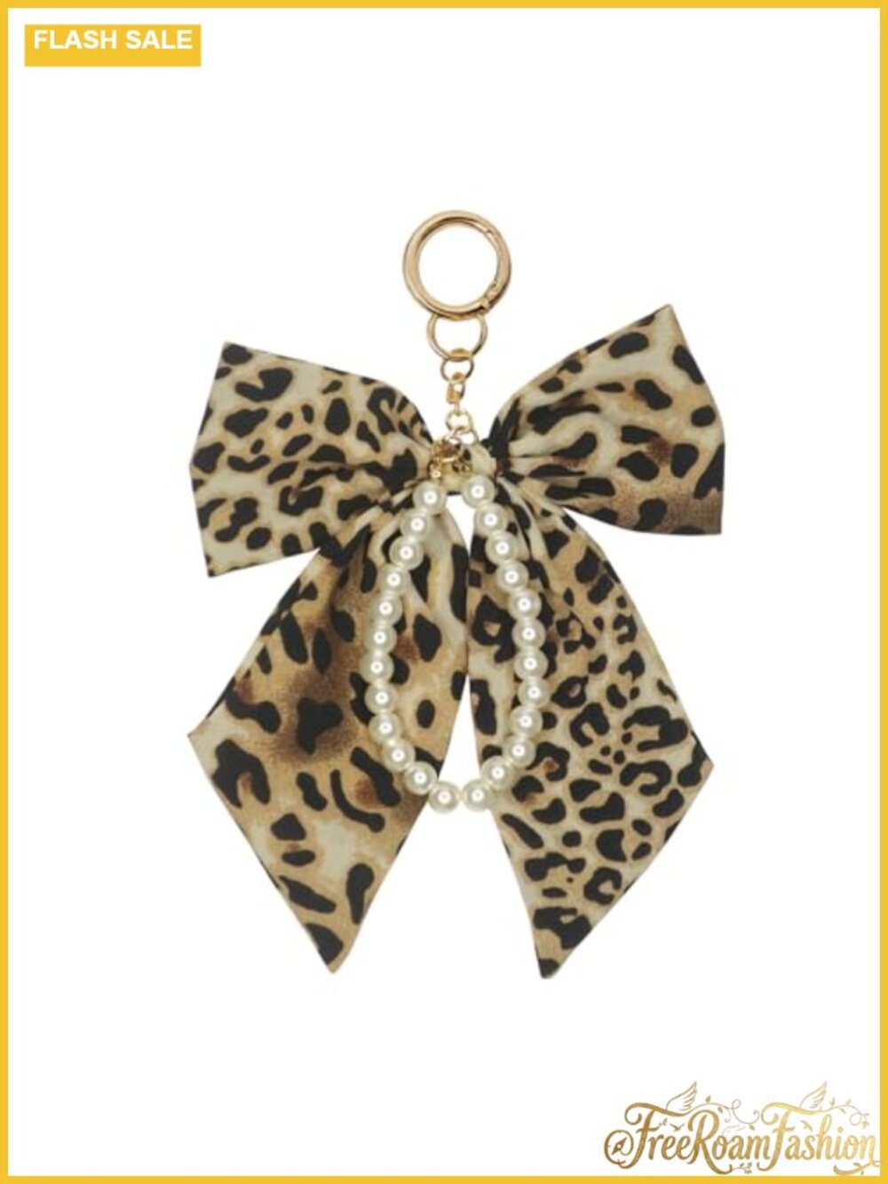 Leopard Bow Pearl Chain Bag Charm Purse Keychain Handbag Tote Accessory
